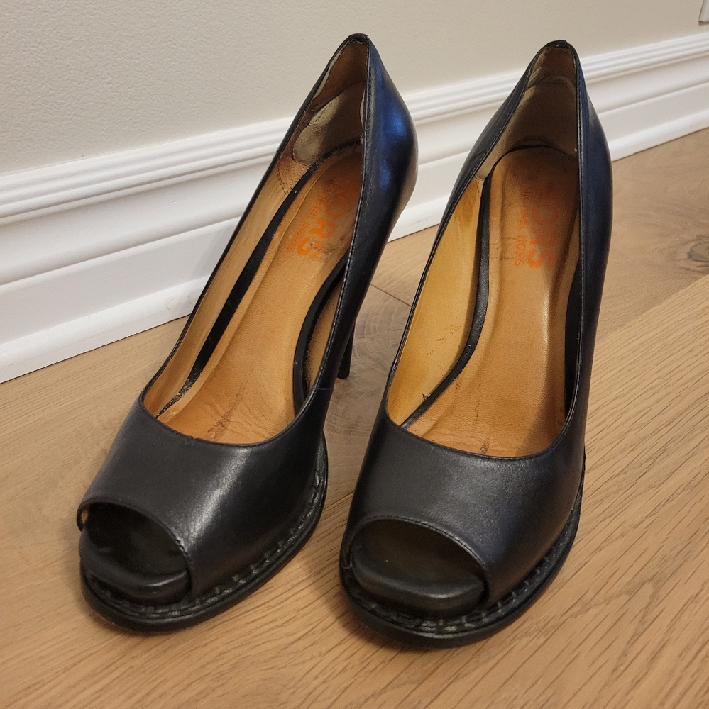 52 Michael Kors Black Peep-Toe Heels